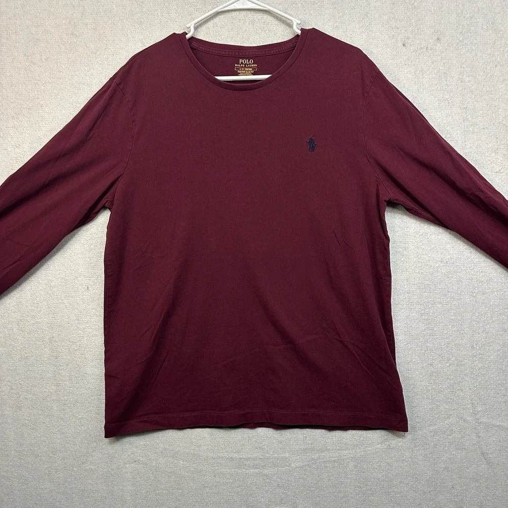 Polo Ralph Lauren Men's Large Custom Slim Fit Pullover Shirt Burgundy Crew Neck